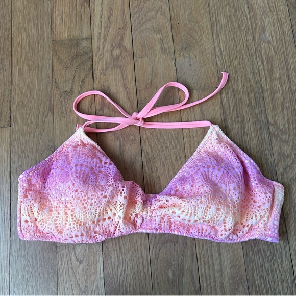 Victoria's Secret Pink Orange Triangle Bikini Top Plunging Neckline Size Medium - Picture 1 of 4